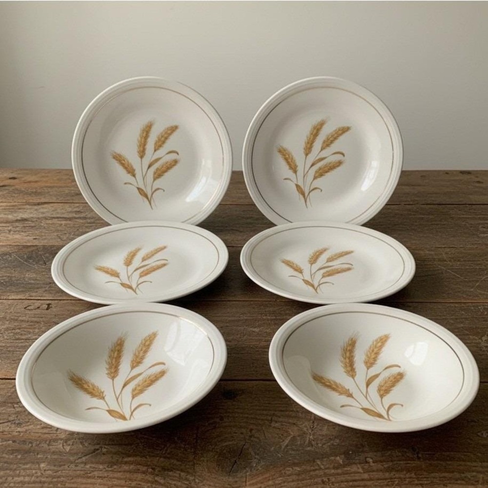 Edwin M Knowles Golden Wheat Dishes, 2 Berry Bowls & 4 Bread Plates, Replacement